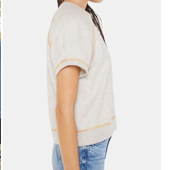 #7 NWT MOTHER The Short Sleeve Concert Tuck in Heather Oatmeal - Picture 4 of 5